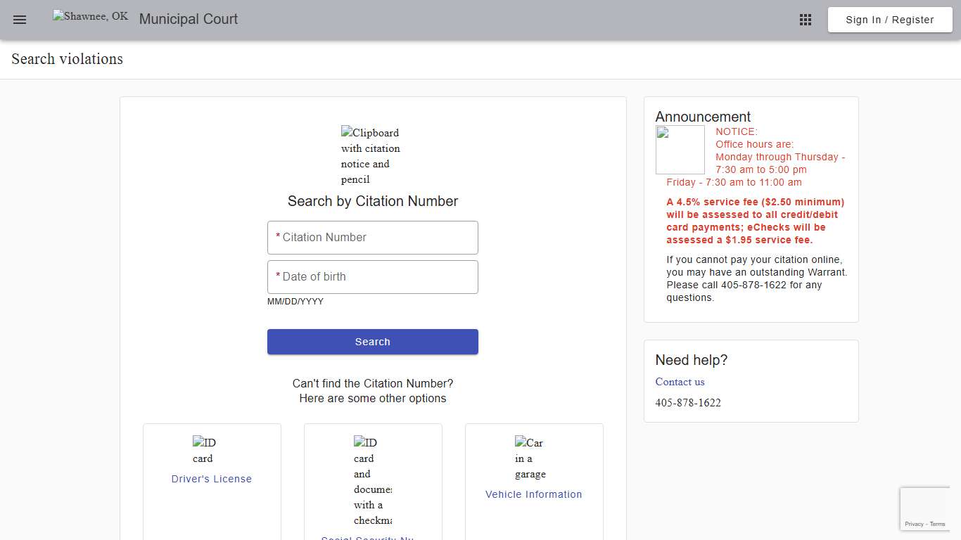 Search - Search violations - Municipal Court - Shawnee, OK - Municipal Online Services